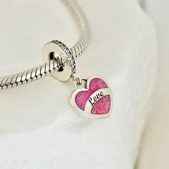 Pandora Aruba Love Pink Heart Dangle S925 Silver Charm - Picture 1 of 4